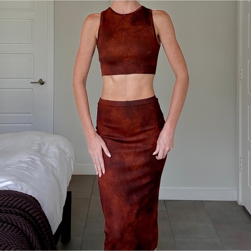 NWT Zara Red Midi Skirt and Crop Top Set